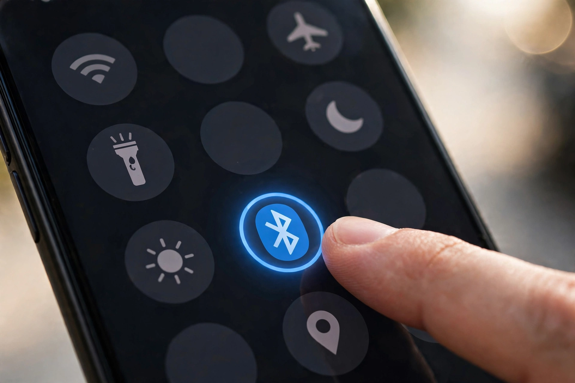 android bluetooth device not pairing — smartphone quick settings panel with the Bluetooth toggle highlighted