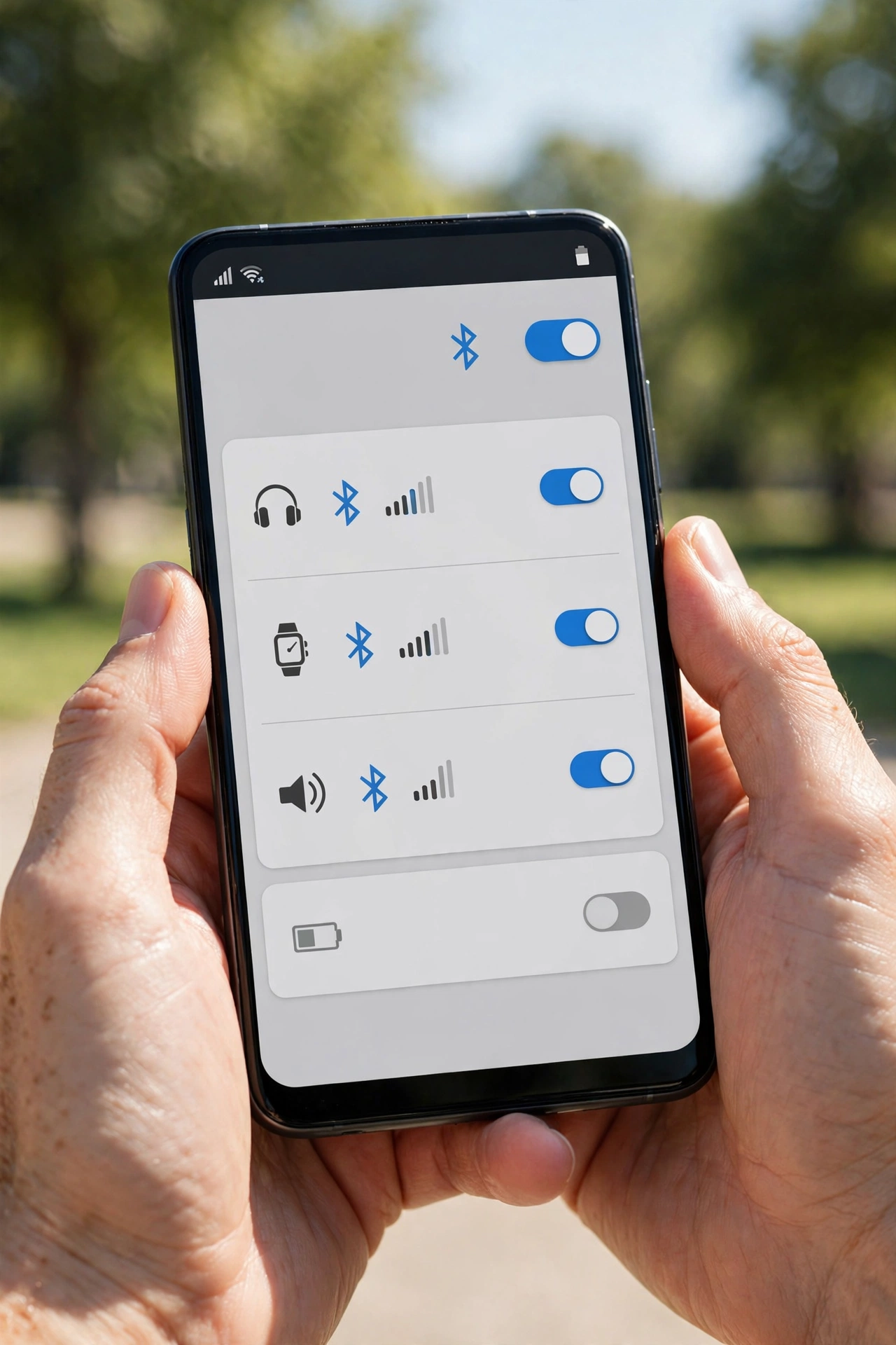 Hands checking Bluetooth settings on a phone to stop android bluetooth keeps disconnecting