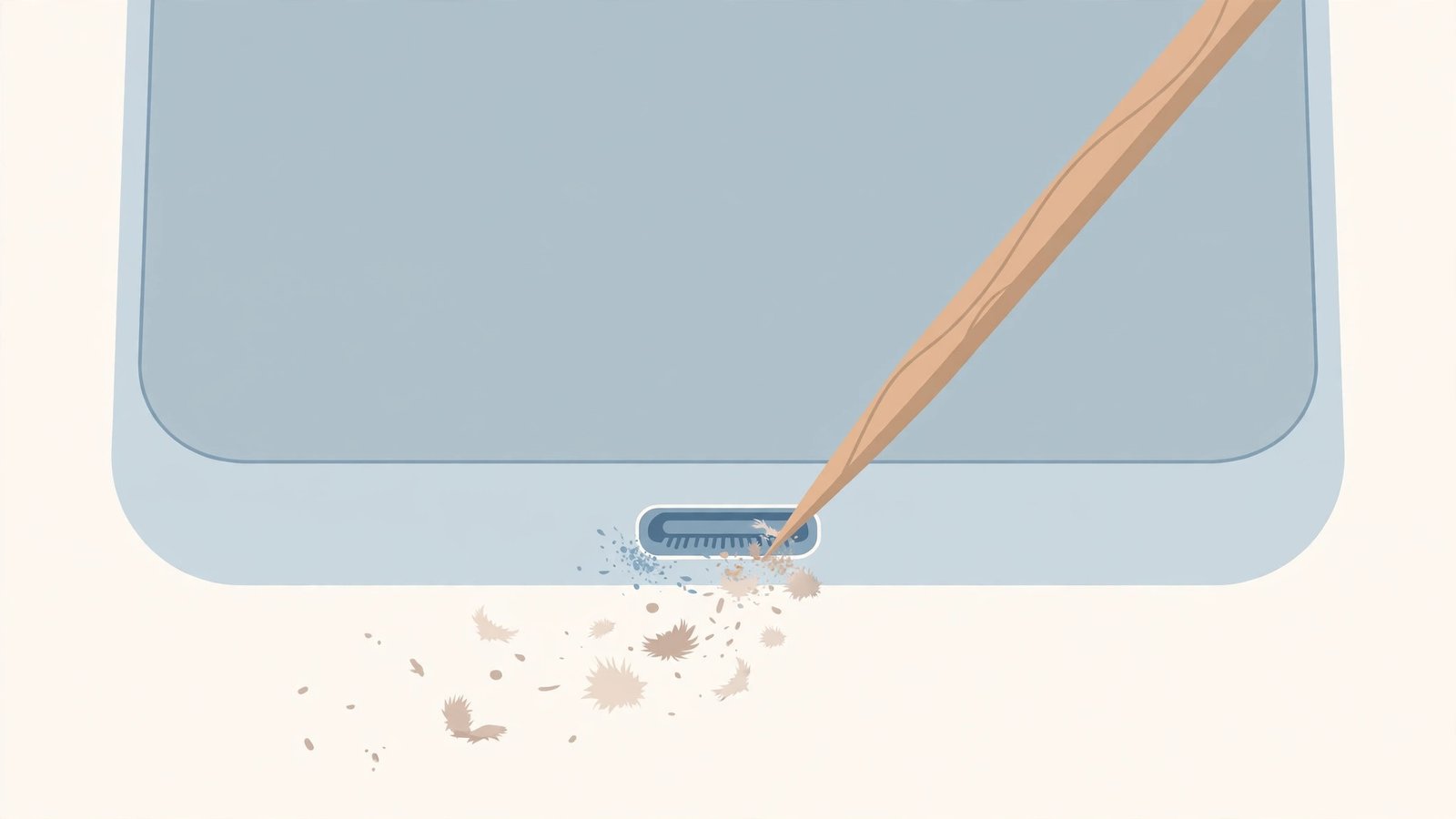 Cleaning a phone charging port with a toothpick — android fast charging not working fix guide