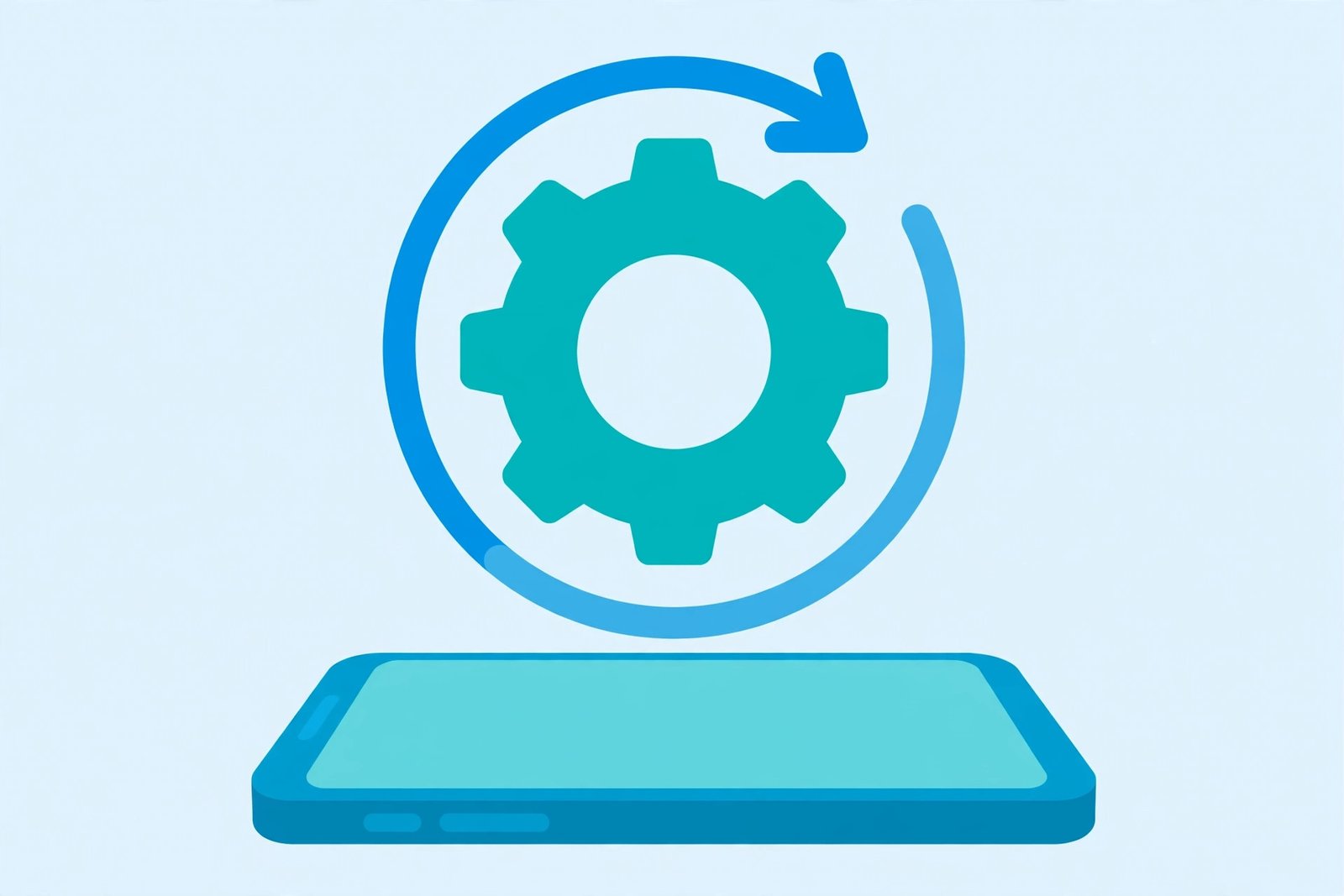 Gear with refresh arrow over a smartphone for fixing android mobile data not working