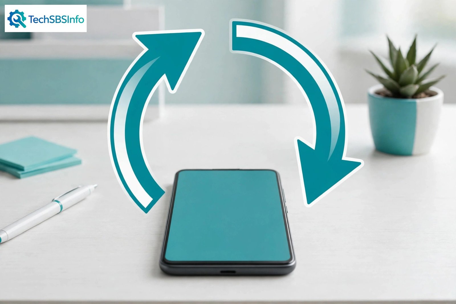 Android phone with circular rotation arrows showing the android screen rotation not working problem