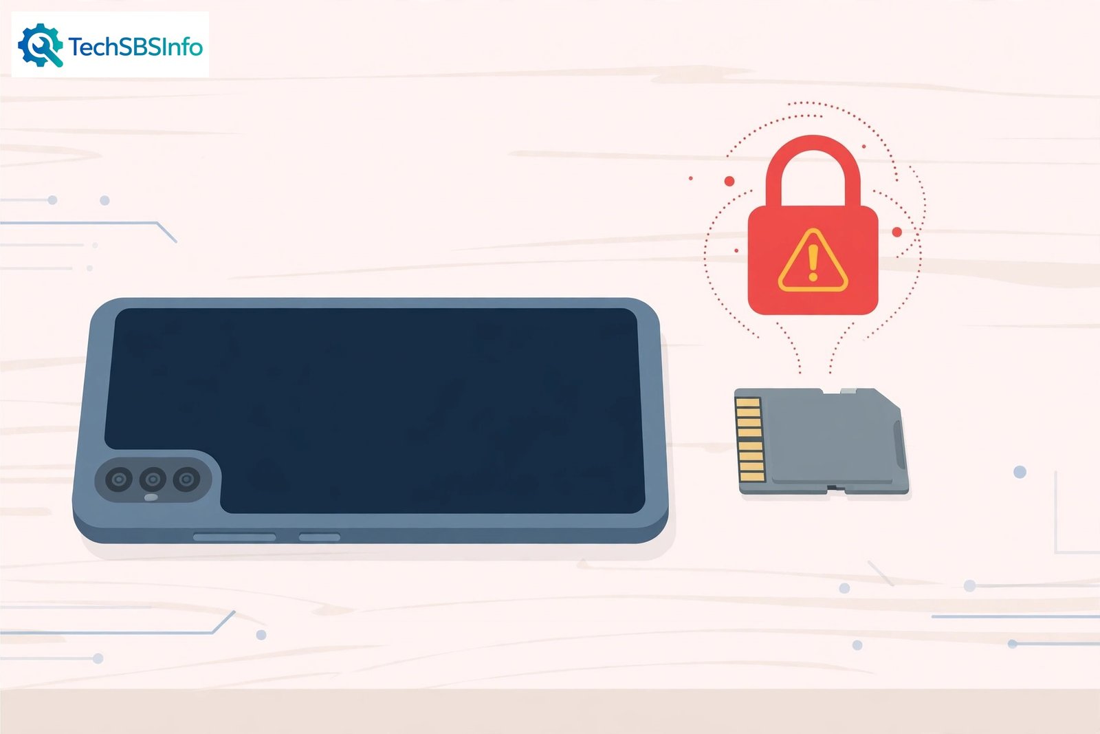 Phone and SD card with a lock icon showing the android sd card read only error