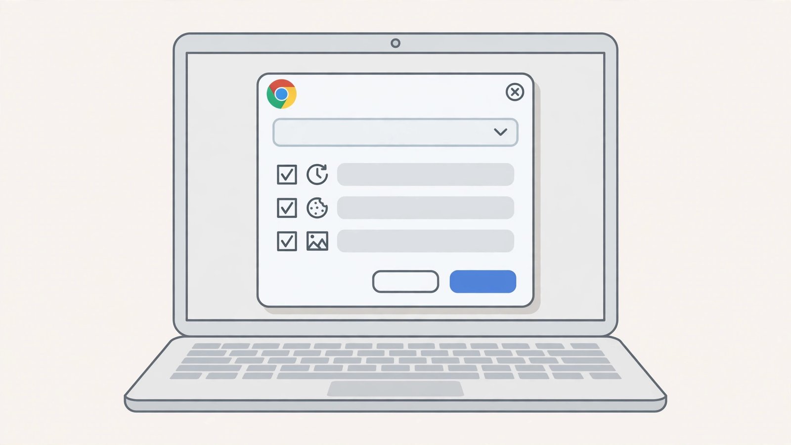 The Clear browsing data dialog with time range and checkboxes — chrome cache not clearing fix guide