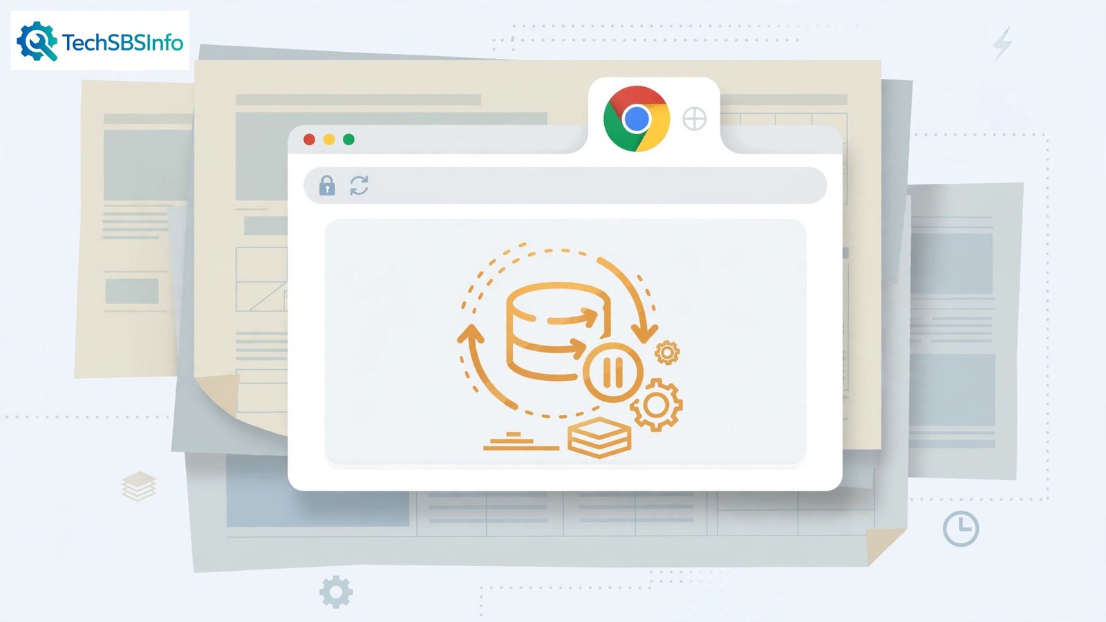 Chrome with a stuck cache icon and old page layers behind it — chrome cache not clearing fix guide