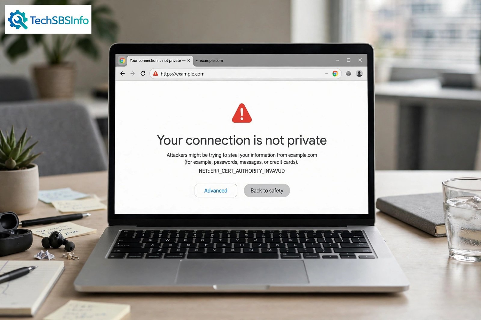 chrome says your connection is not private warning page shown in Google Chrome browser