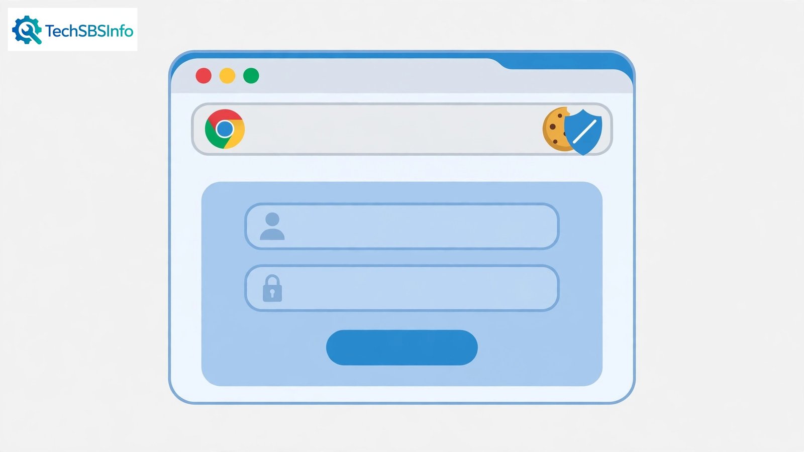 A Chrome window with a blocked cookie icon next to a login form — chrome cookies not working fix guide