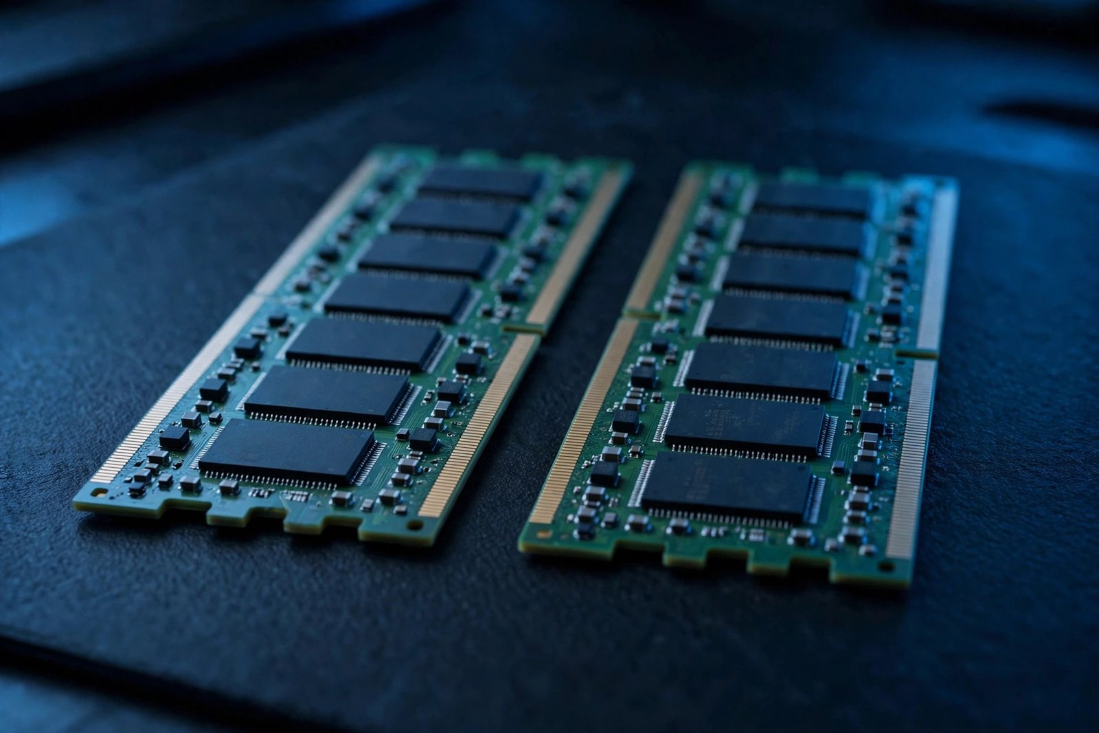 Two RAM memory sticks on a desk, representing the extra memory that helps resolve a windows 11 slow startup