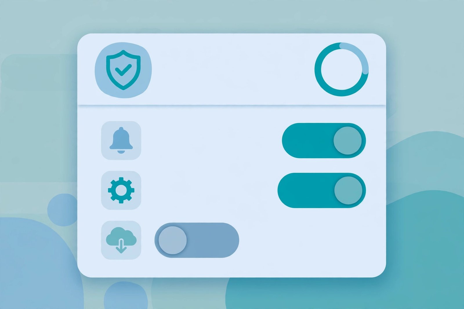 An abstract system settings screen with a shield icon for running the troubleshooter