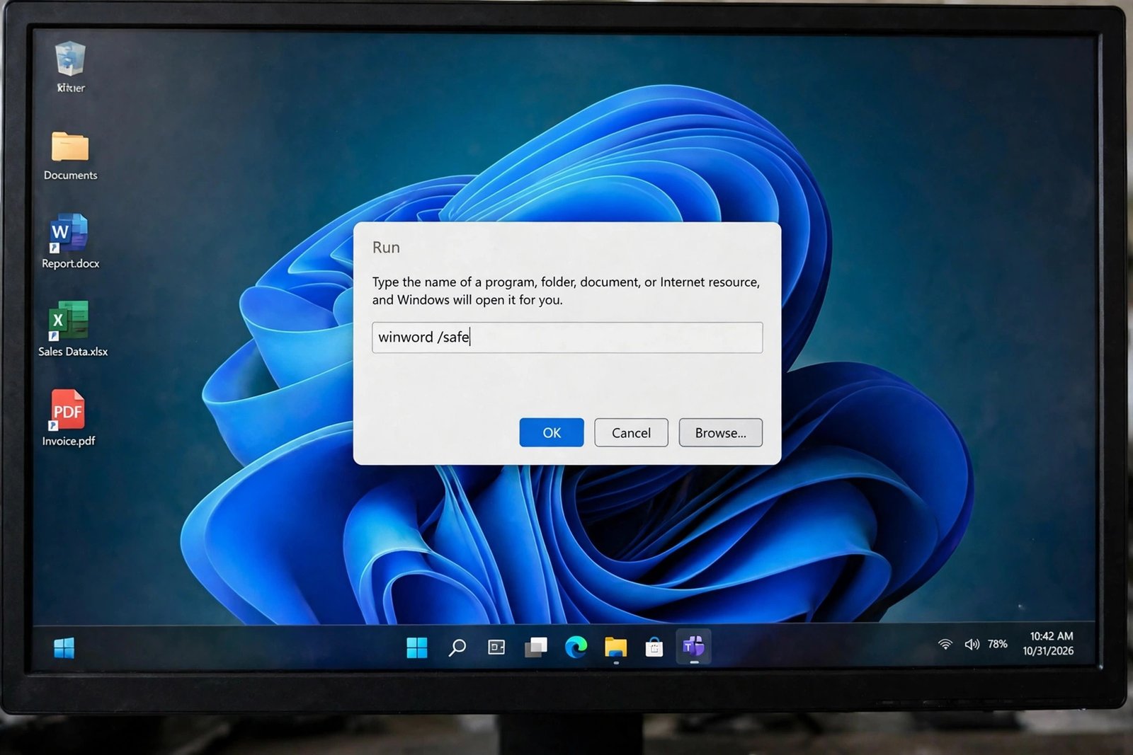 Starting Word in safe mode to fix office apps crashing on startup