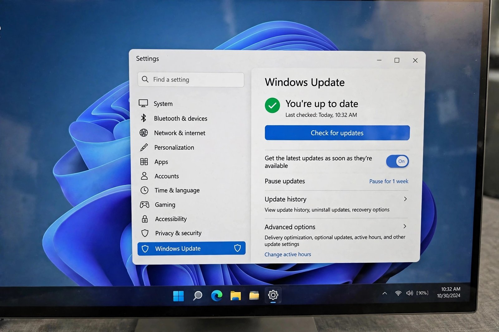 Checking Windows Update to fix office apps crashing on startup