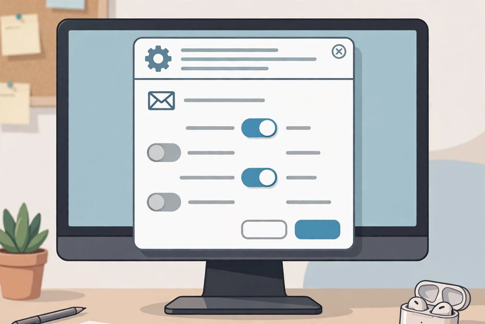 Account settings panel illustration for fixing outlook not receiving emails