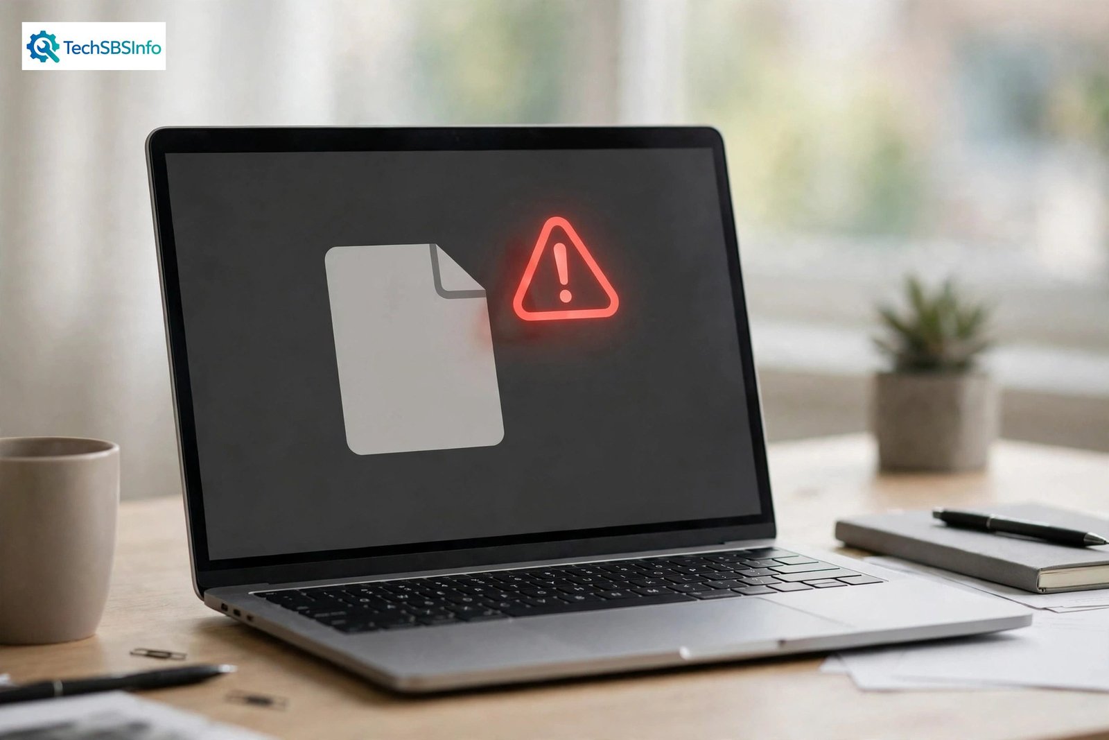 Laptop screen showing a PDF file icon with a red error warning for pdf file not opening in windows