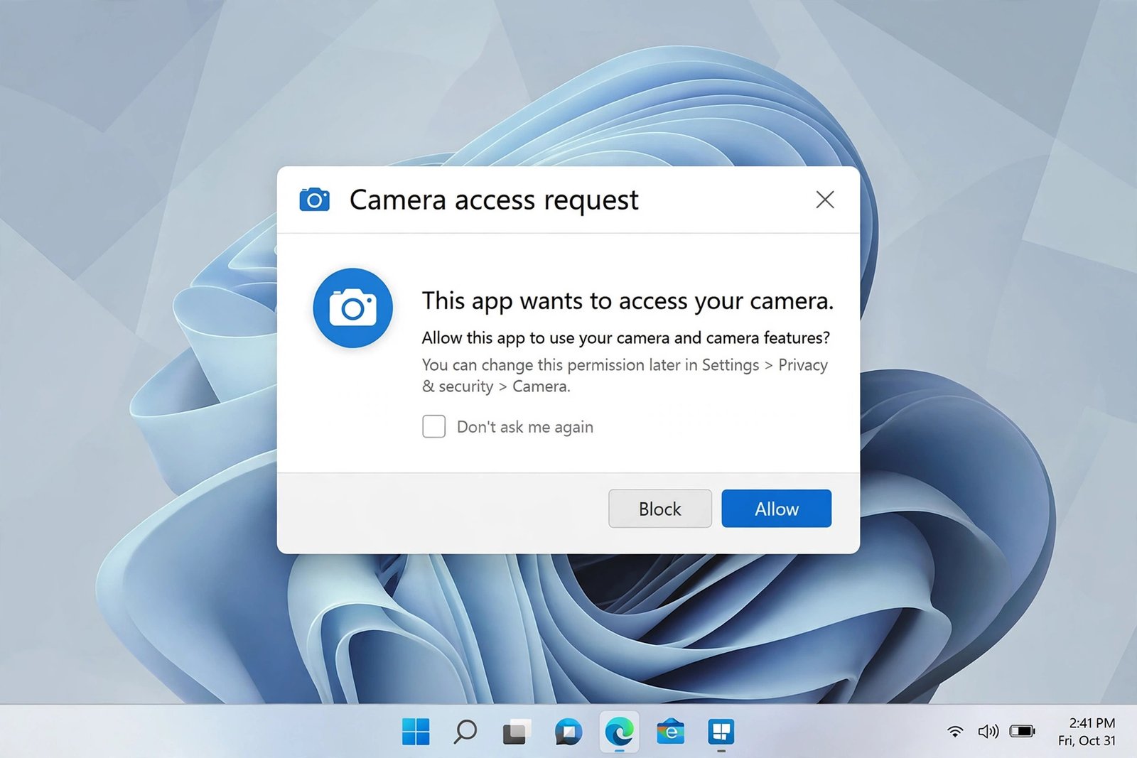 Windows 11 camera permission dialog related to windows 11 camera app not working