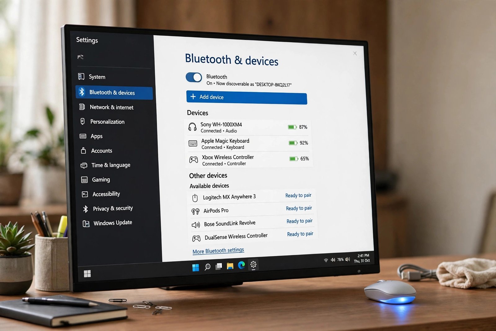 Bluetooth pairing screen with a wireless mouse connected, a common cause of windows 11 mouse lagging