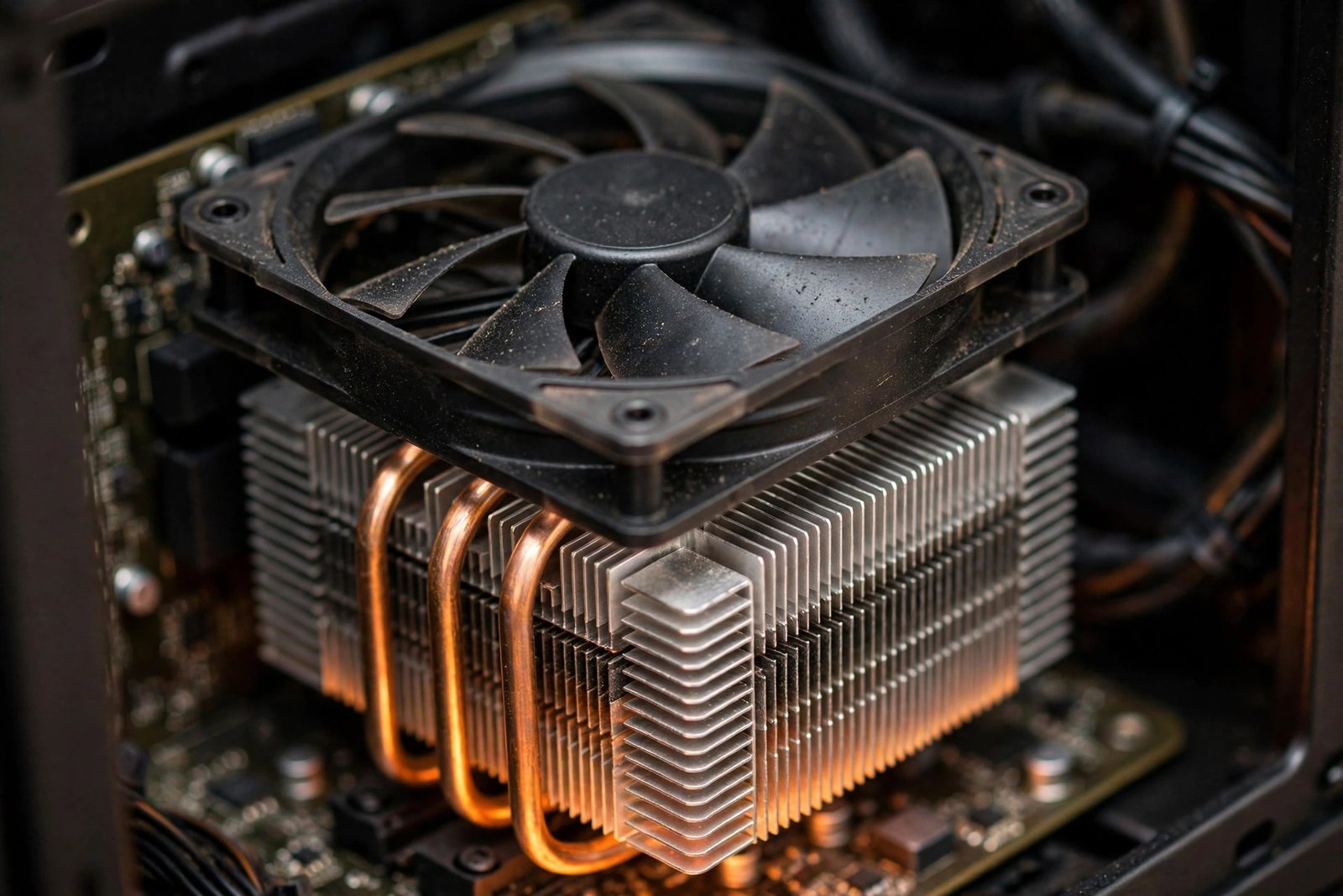 CPU cooling fan inside a PC case — dust and heat can cause a windows pc keeps restarting loop