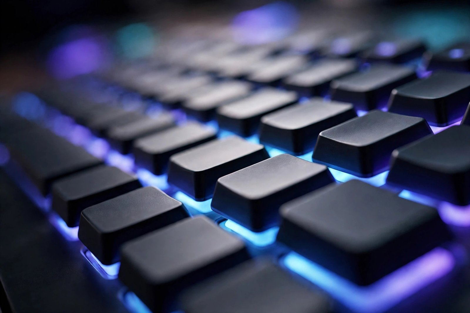 A close-up of a backlit computer keyboard used to open Task Manager when windows search bar not working