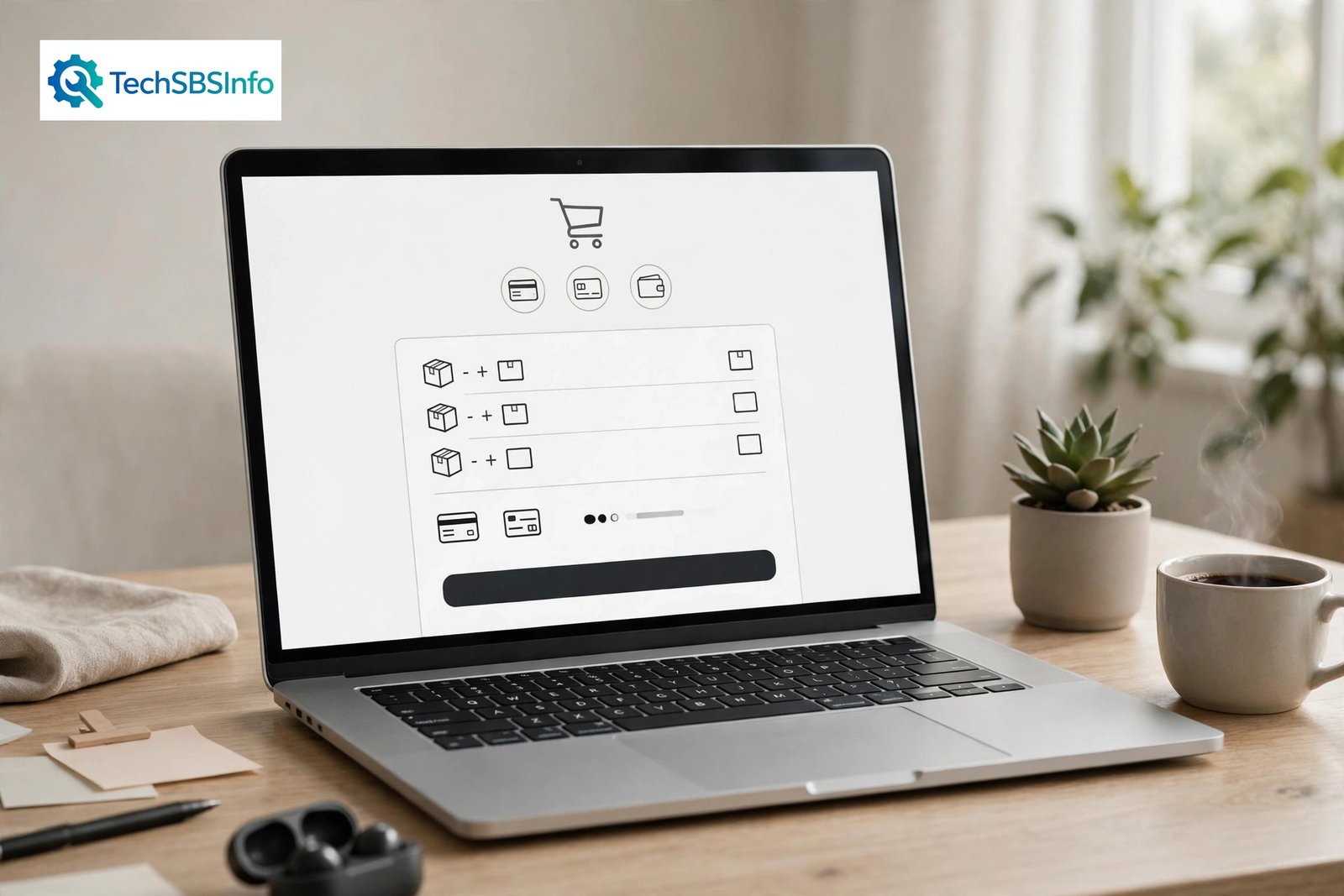 Featured image of an online checkout page failing with a woocommerce checkout not working error while a shopper tries to pay, TechSBSInfo logo at top left
