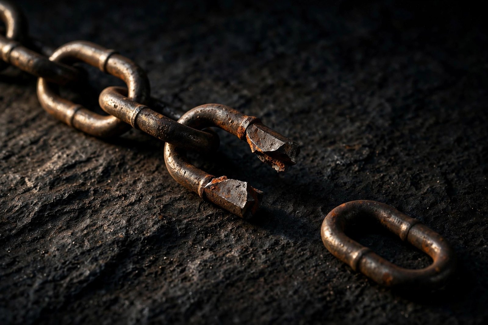 Broken chain link concept — changed slugs and deleted pages cause a wordpress 404 error