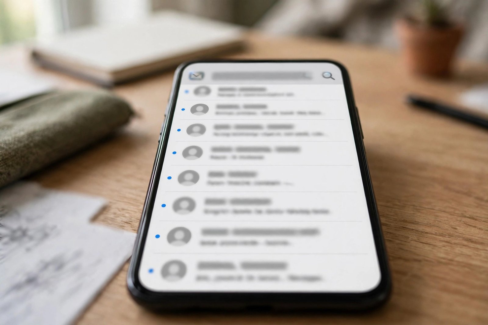 A smartphone showing an email inbox with unread messages, representing the wordpress critical error recovery mode email